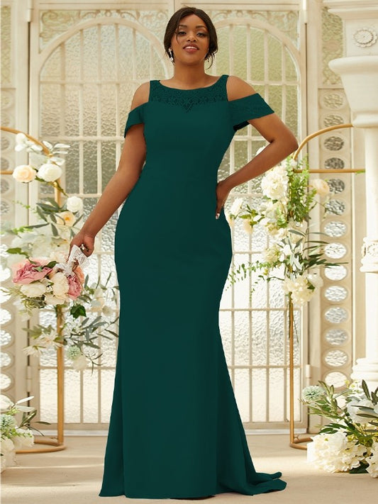 Sheath/Column Stretch Crepe Lace Scoop Sleeveless Sweep/Brush Train Bridesmaid Dresses