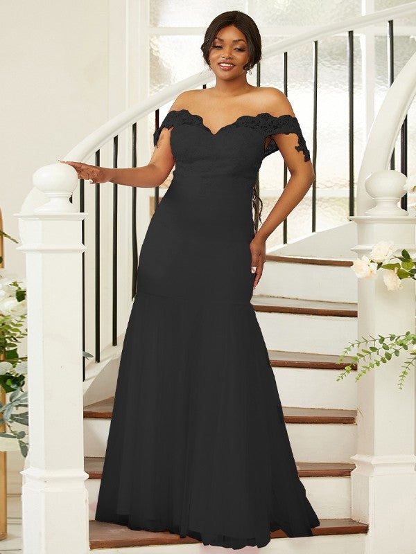 Sheath/Column Stretch Crepe Lace Off-the-Shoulder Sleeveless Floor-Length Bridesmaid Dresses