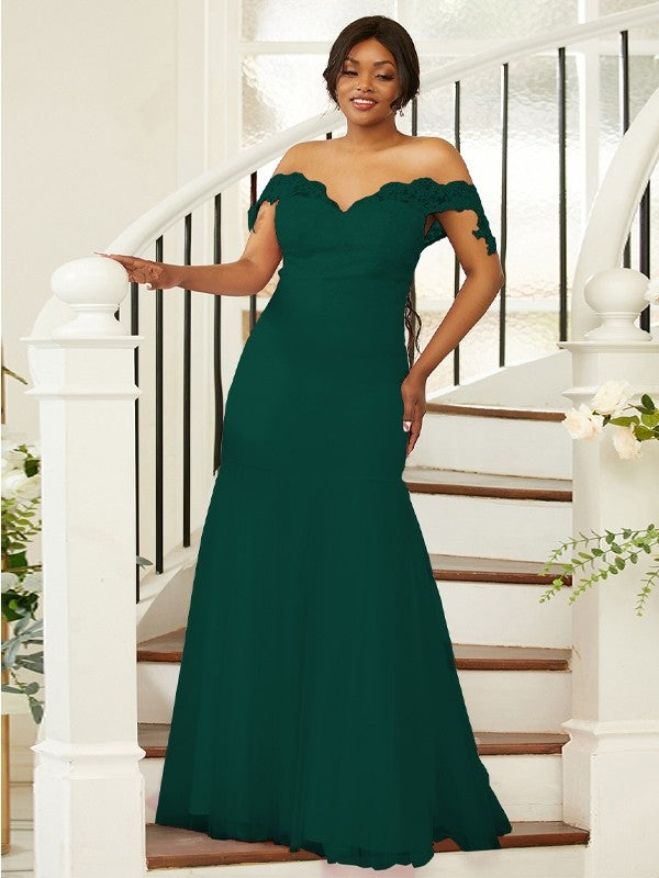 Sheath/Column Stretch Crepe Lace Off-the-Shoulder Sleeveless Floor-Length Bridesmaid Dresses