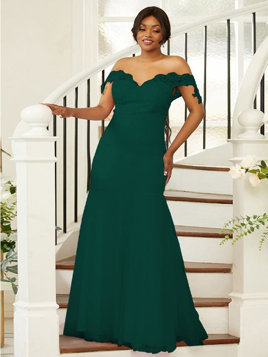 Sheath/Column Stretch Crepe Lace Off-the-Shoulder Sleeveless Floor-Length Bridesmaid Dresses