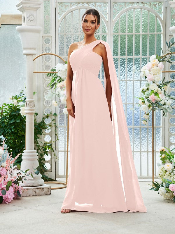 A-Line/Princess Chiffon Ruched One-Shoulder Sleeveless Floor-Length Bridesmaid Dresses