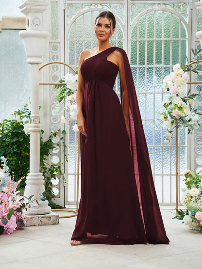 A-Line/Princess Chiffon Ruched One-Shoulder Sleeveless Floor-Length Bridesmaid Dresses