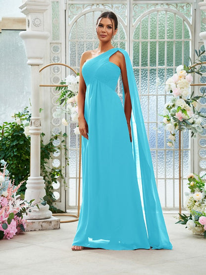 A-Line/Princess Chiffon Ruched One-Shoulder Sleeveless Floor-Length Bridesmaid Dresses