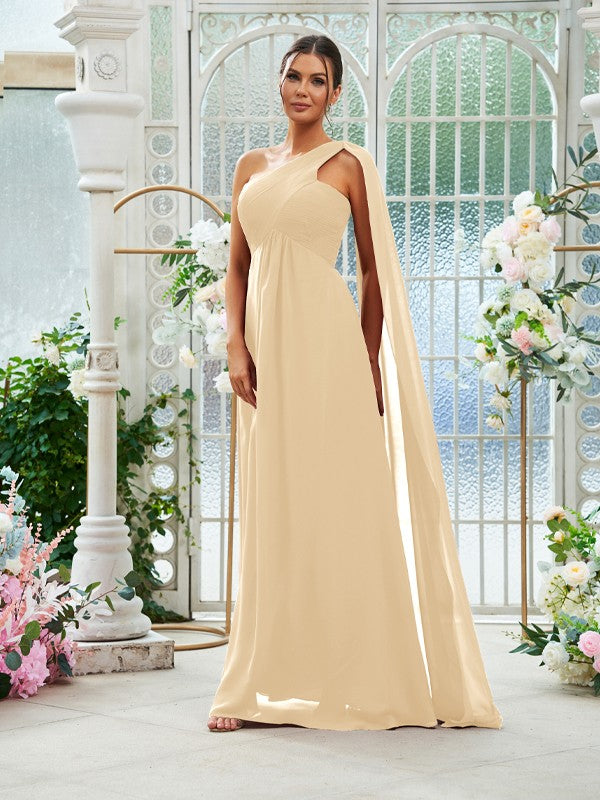 A-Line/Princess Chiffon Ruched One-Shoulder Sleeveless Floor-Length Bridesmaid Dresses