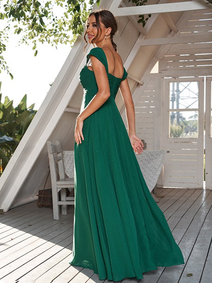 A-Line/Princess Chiffon Ruched Off-The-Shoulder Sleeveless Floor-Length Bridesmaid Dresses