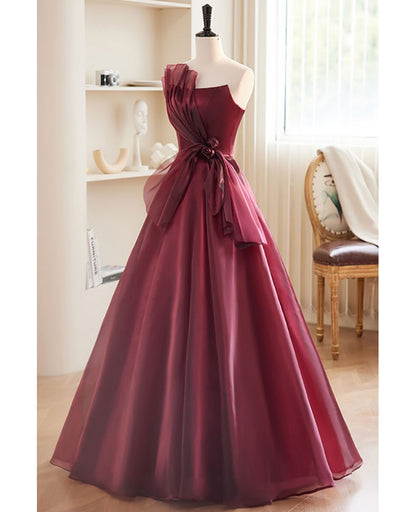 Charming wine red strapless bow dance dress, wine red A-line princess sleeveless backless and ground length evening dress