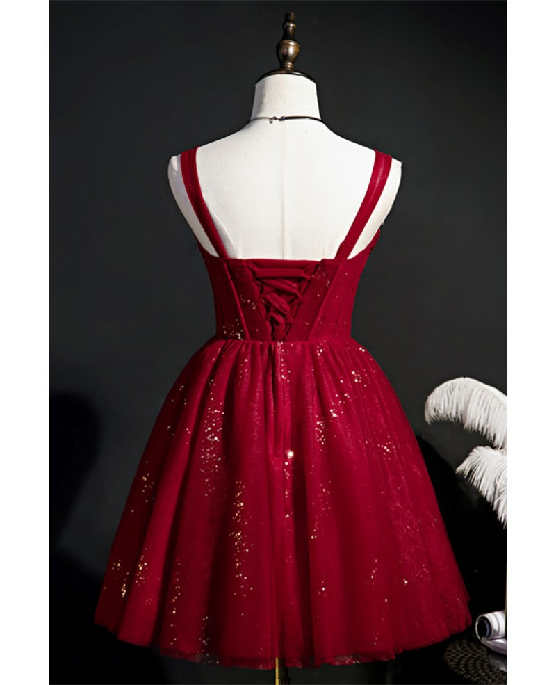 Noble and Sexy Wine Red Sleeveless Sequin Party Dress Wine Red Belt Backless Short Cocktail Dress