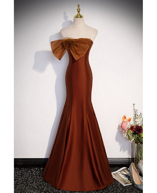 Simple and chic chocolate sleeveless off shoulder ball dress, chocolate mermaid strapless butterfly dew back and floor length evening dress