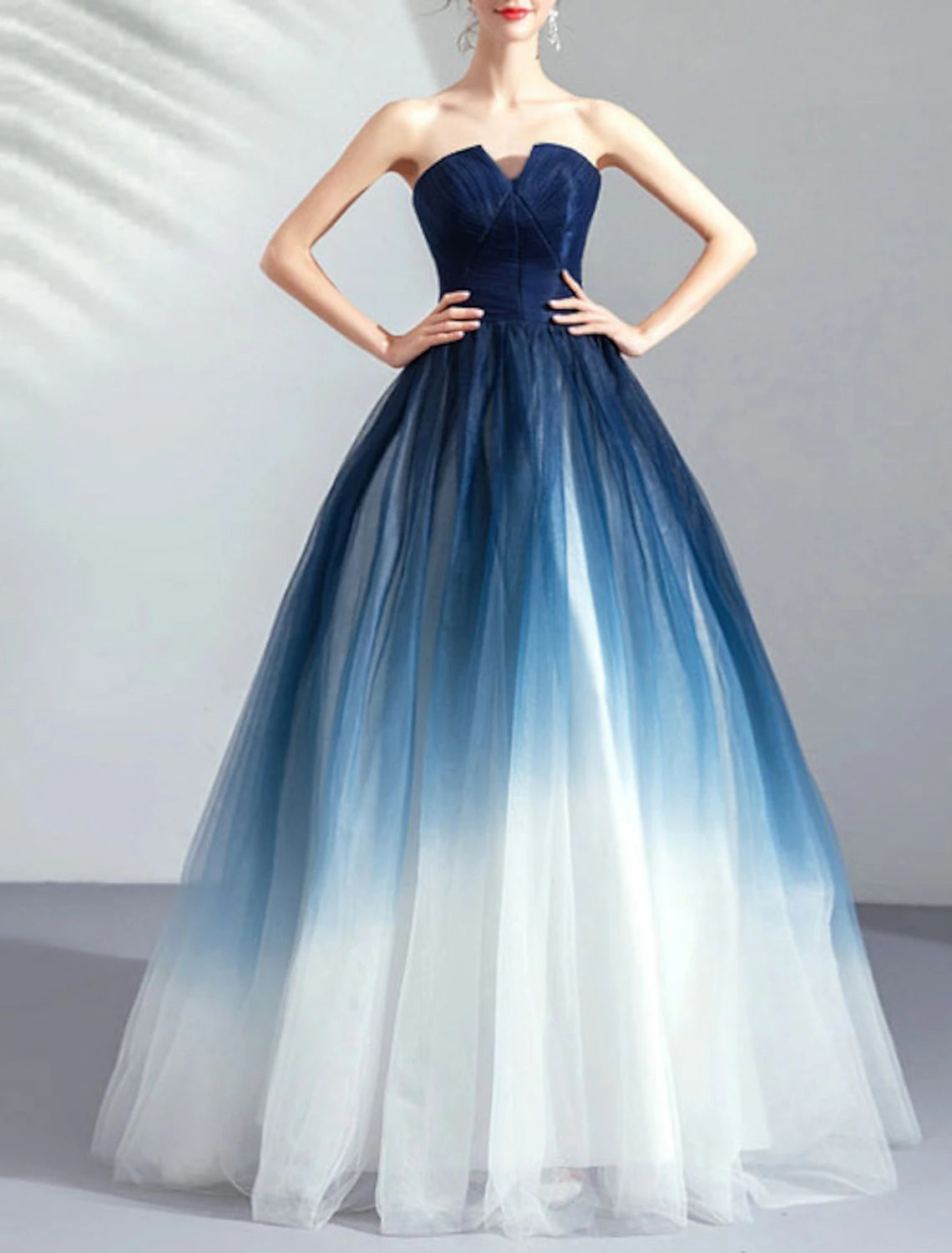 Ball Gown Color Block Prom Formal Evening Dress Strapless Sleeveless Floor Length Tulle with Pleats Ruched