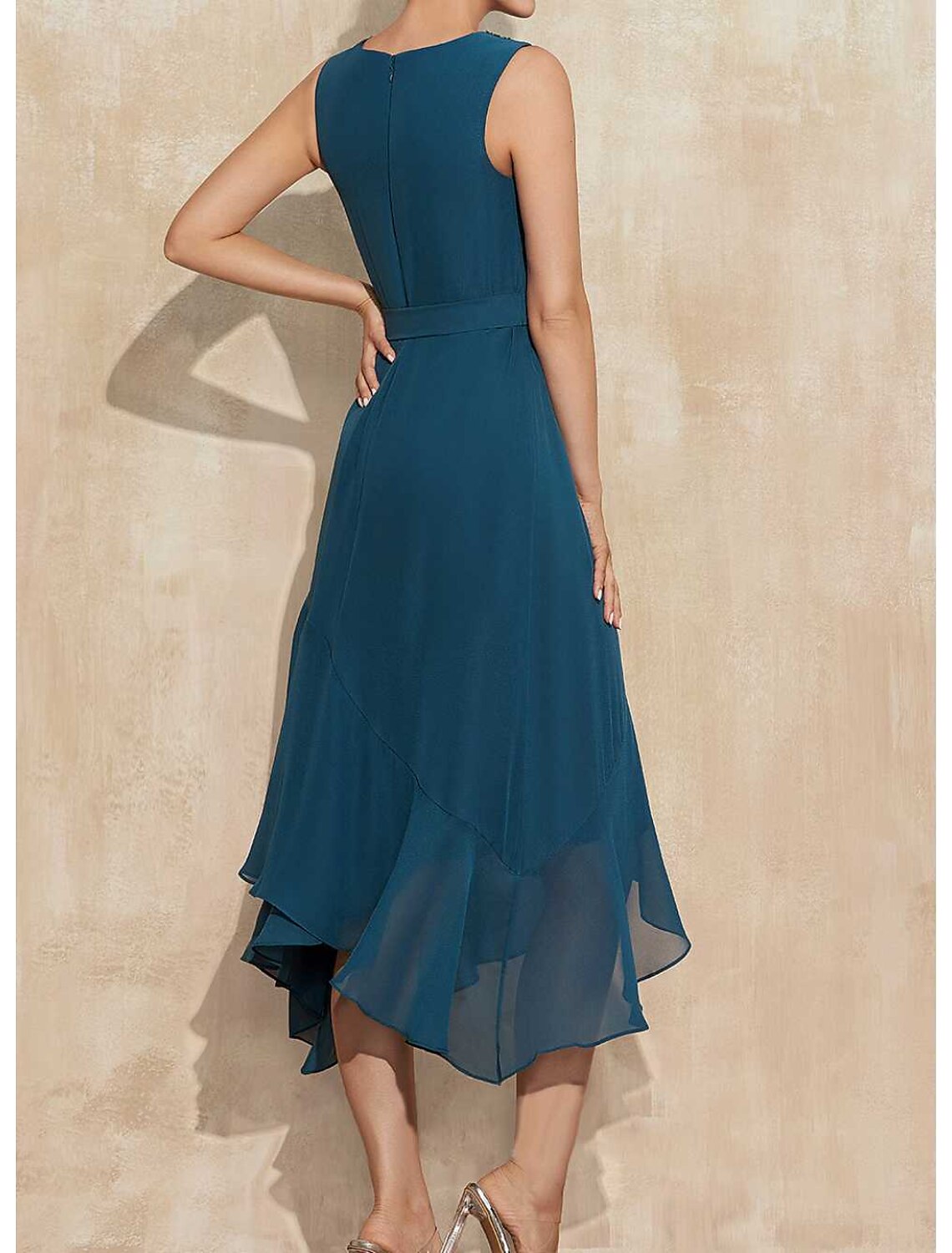 A-Line Wedding Guest Dresses Elegant Dress Party Wear Wedding Party Asymmetrical Sleeveless Jewel Neck Chiffon with Ruffles Strappy