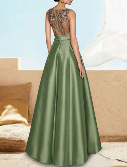 A-Line Evening Gown Elegant Dress Prom Wedding Party Dress Floor Length Sleeveless V Neck Satin with Sash / Ribbon Pleats