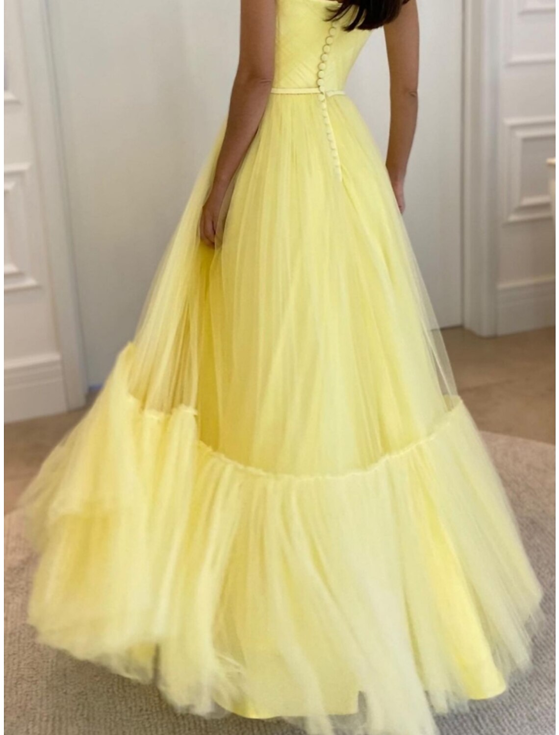 A-Line Evening Gown Elegant Dress Formal Floor Length Sleeveless Sweetheart Tulle with Pleats