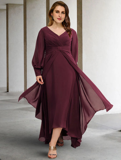 A-Line Mother of the Bride Dresses Plus Size Hide Belly Curve Elegant Dress Formal Floor Length Short Sleeve Off Shoulder Chiffon with Pleats Ruched