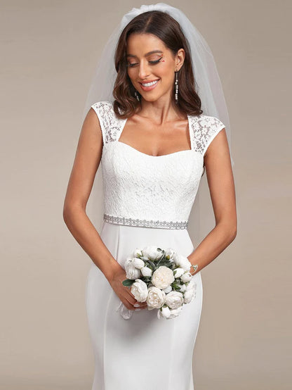 Simple Cap Sleeve Sweetheart Mermaid Style Wedding Dress