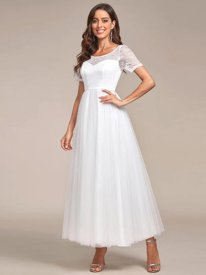 Short Sleeve Corset Lace-Up A-Line Wedding Dress