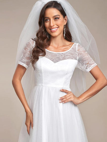 Short Sleeve Corset Lace-Up A-Line Wedding Dress