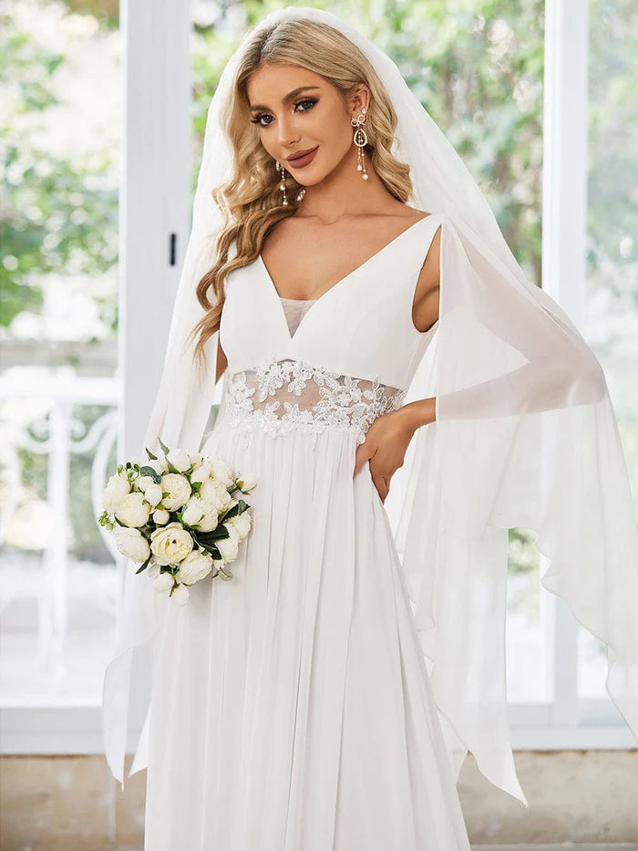 Illusion Lace V-Neck Cape Sleeves A-Line Wedding Dress