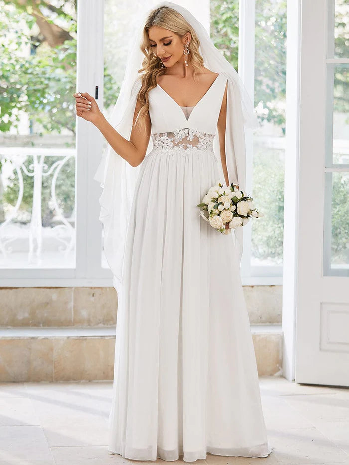 Illusion Lace V-Neck Cape Sleeves A-Line Wedding Dress