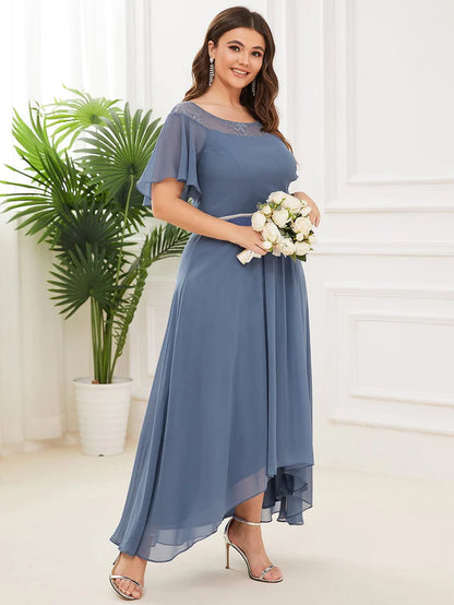 Plus Size Boat Neck Formal Dress with Sleeves