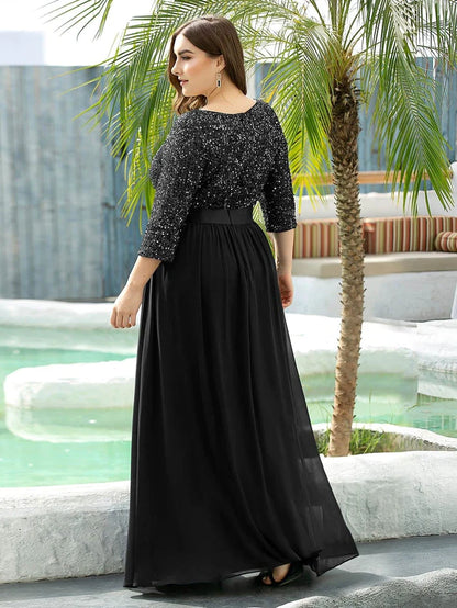 Elegant Round Neckline Long Sleeves Sequin Evening Dress