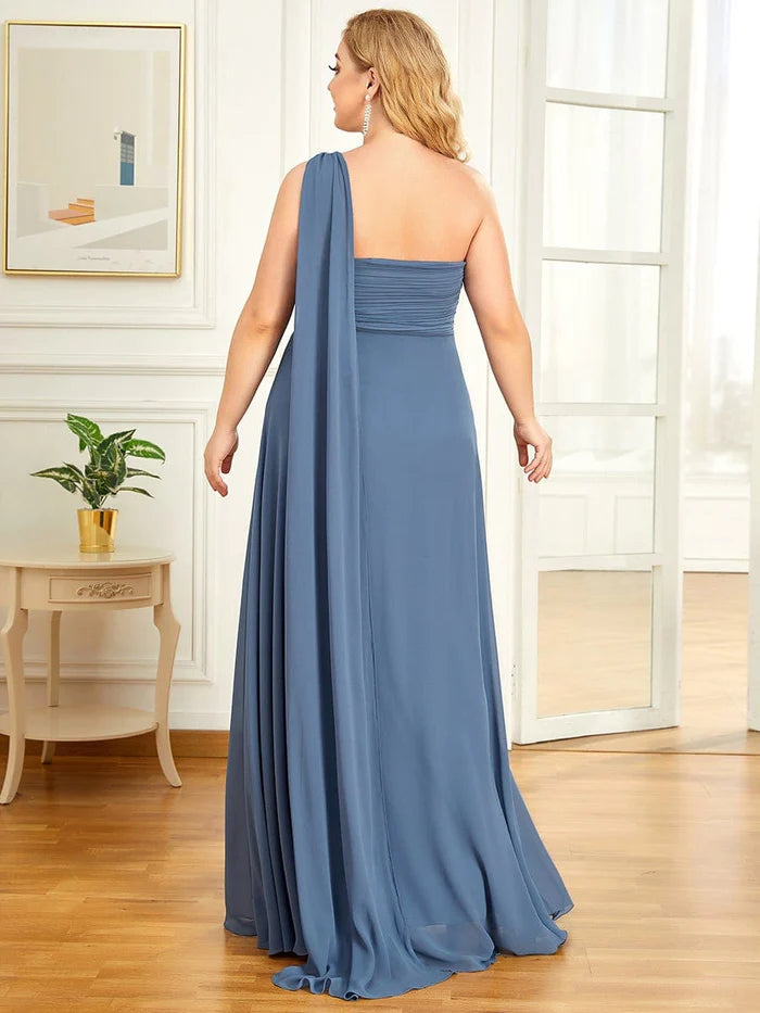 Plus Size Chiffon One Shoulder Formal Evening Dresses for Women