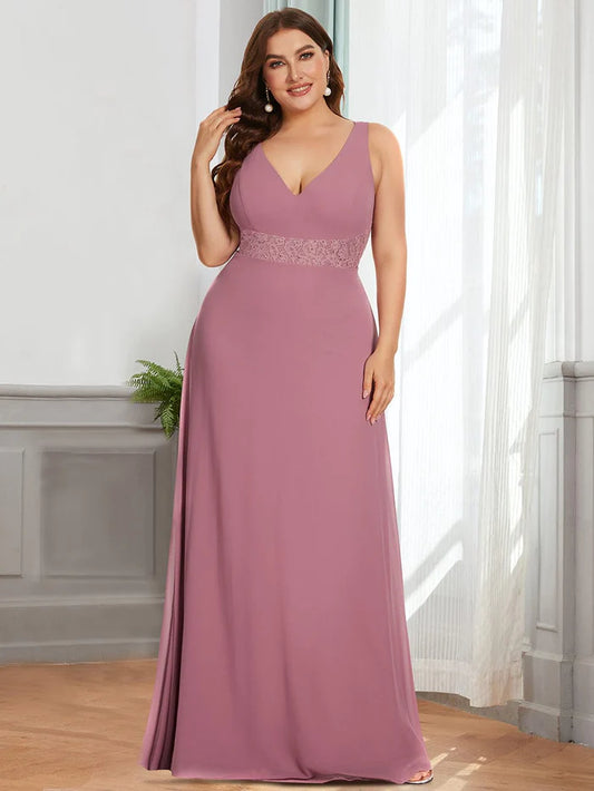 Plus Size Backless Lace A-Line Chiffon Bridesmaid Dress