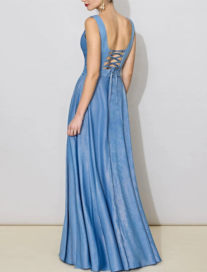 A-Line Bridesmaid Dress V Neck Sleeveless Elegant Floor Length Spandex with Bandage / Solid Color