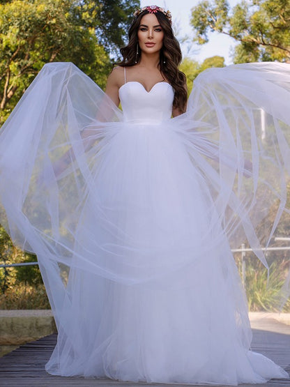 Ball Gown Tulle Sweetheart Sleeveless Sweep/Brush Train Wedding Dresses