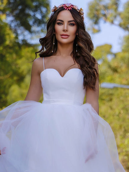 Ball Gown Tulle Sweetheart Sleeveless Sweep/Brush Train Wedding Dresses