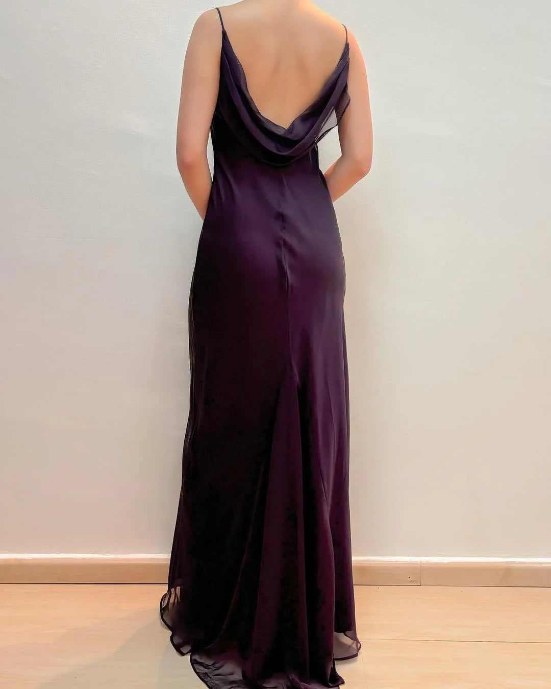 Deep purple chiffon tight long gown evening dresses