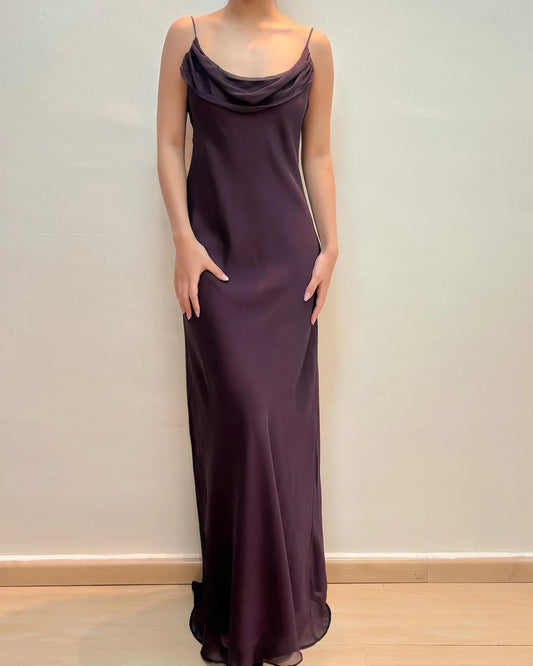 Deep purple chiffon tight long gown evening dresses