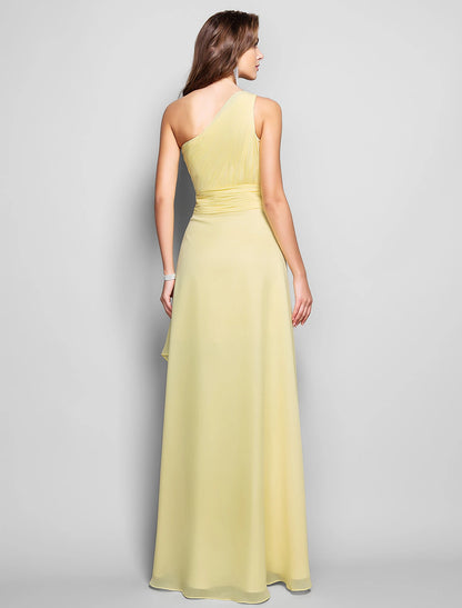 Sheath / Column Elegant Dress Wedding Guest Cocktail Party Asymmetrical Sleeveless One Shoulder Bridesmaid Dress Chiffon with Beading Slit Appliques