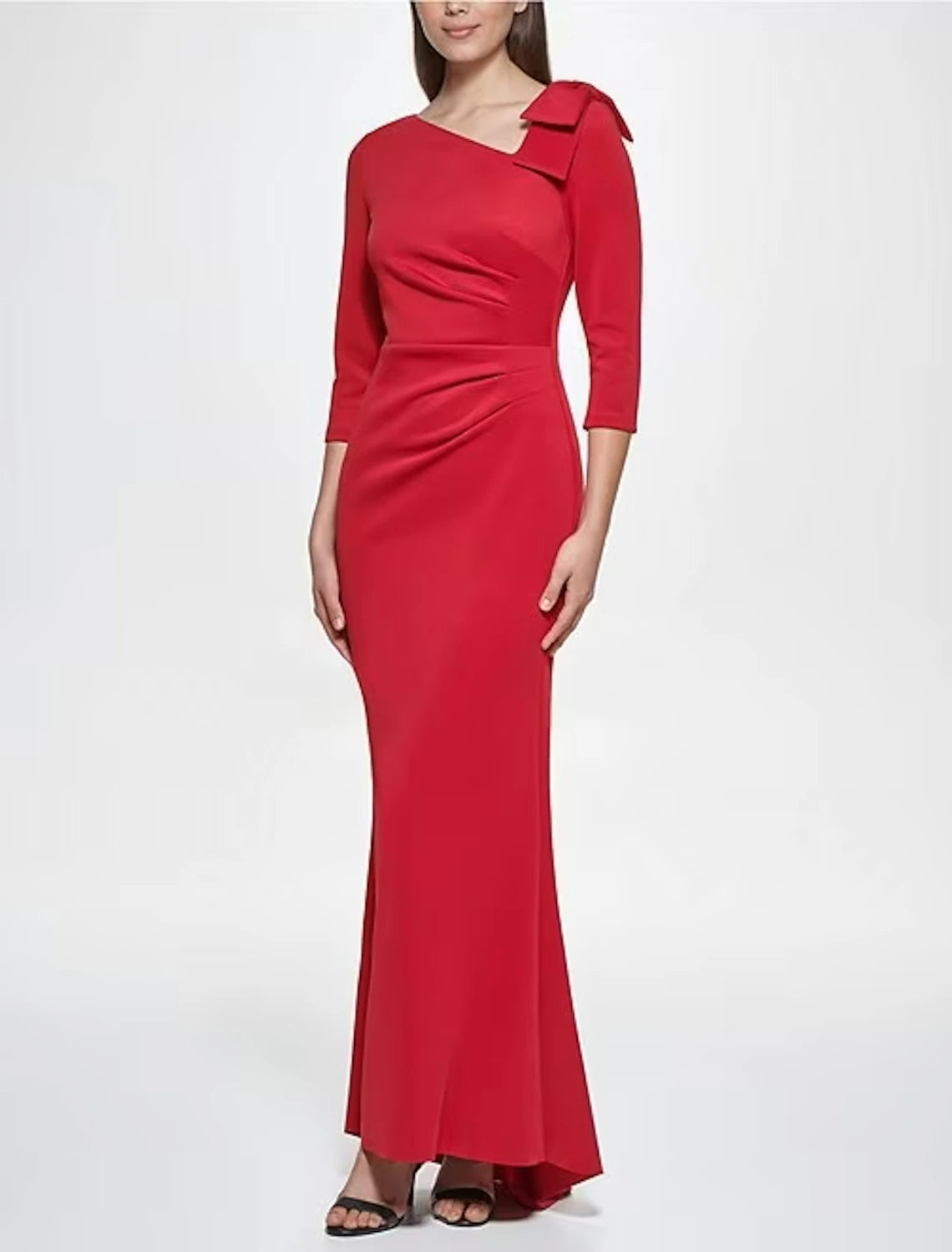 Mermaid / Trumpet Evening Gown Elegant Dress Formal Tea Length 3/4 Length Sleeve V Neck Stretch Fabric with Shouder Flower