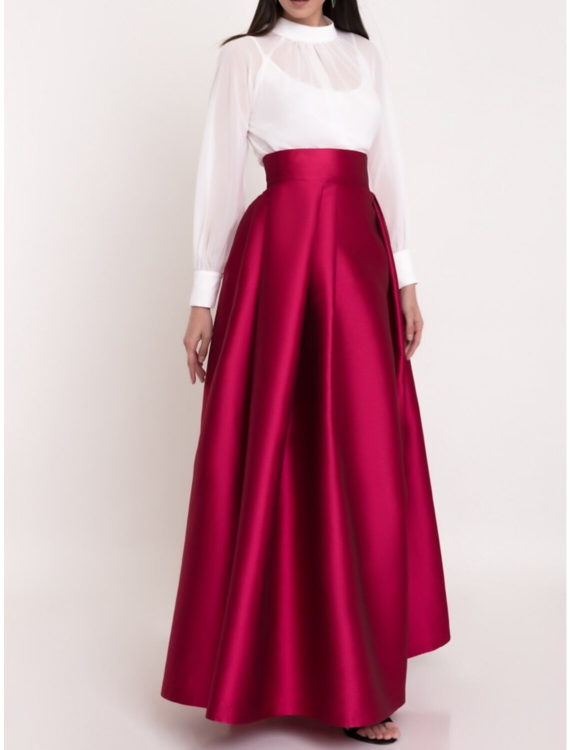 A-Line Mother of the Bride Dress Wedding Guest Elegant Jewel Neck Ankle Length Satin Long Sleeve with Ruching