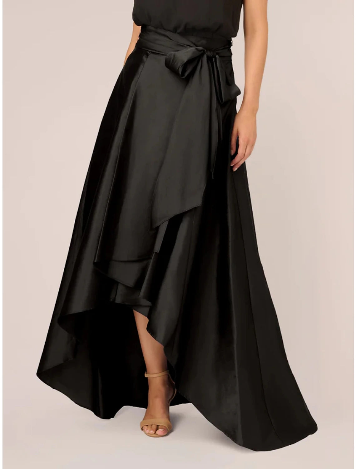 A-Line Wedding Guest Dresses Elegant Dress Formal Fall Asymmetrical Sleeveless Jewel Neck Satin with Bow(s) Pleats Crystals