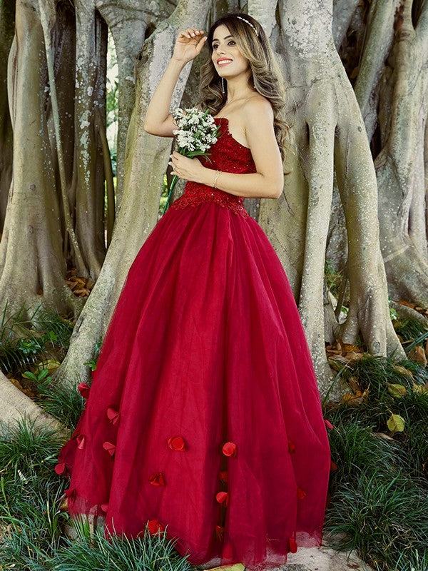 Ball Gown Tulle Applique Sweetheart Sleeveless Floor-Length Dresses