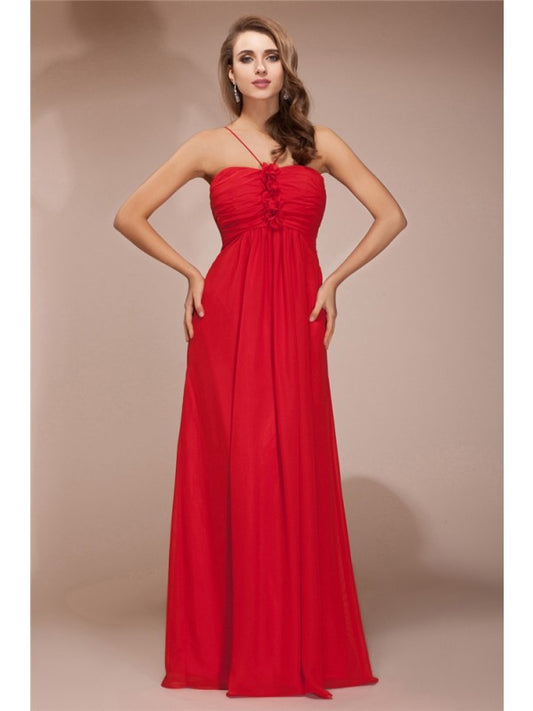 Sheath/Column Ruffles Long Sleeveless Chiffon Bridesmaid Dresses