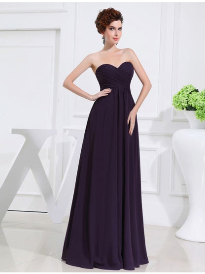 A-Line/Princess Sweetheart Sleeveless Chiffon Pleats Long Bridesmaid Dresses