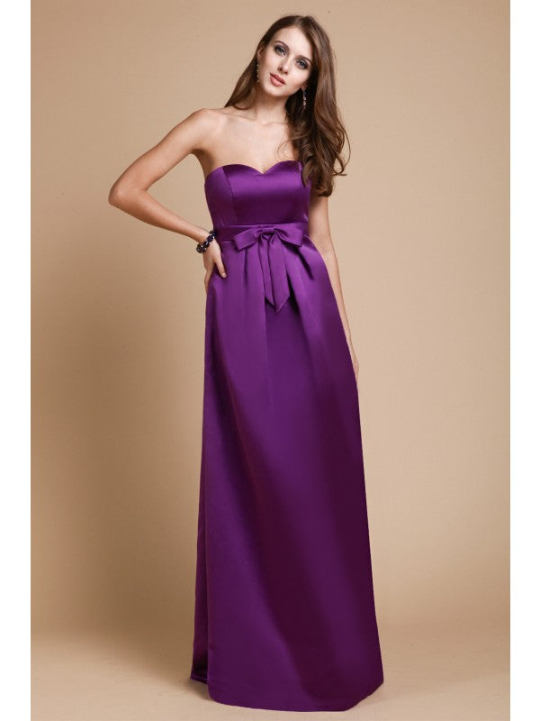 Sheath/Column Sweetheart Sleeveless Long Bowknot Satin Bridesmaid Dresses