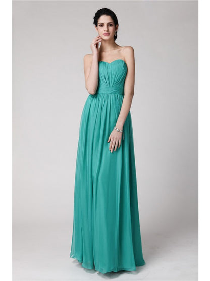 Sheath/Column Sweetheart Sleeveless Pleats Long Chiffon Bridesmaid Dresses