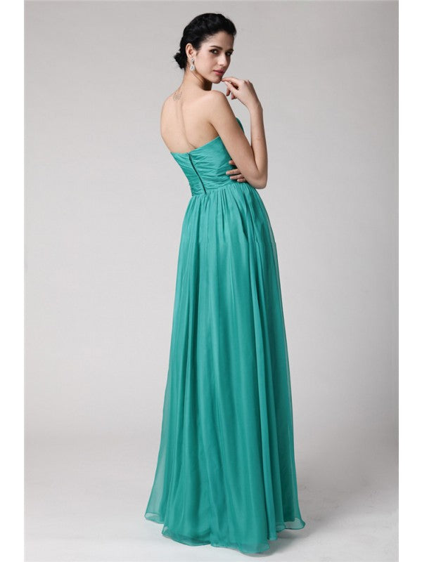 Sheath/Column Sweetheart Sleeveless Pleats Long Chiffon Bridesmaid Dresses