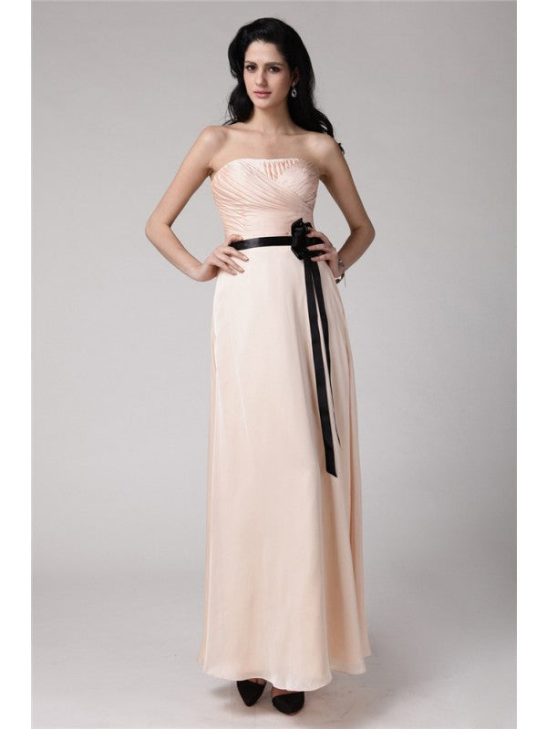 Sheath/Column Strapless Sleeveless Sash  Woven Satin Chiffon Bridesmaid Dresses