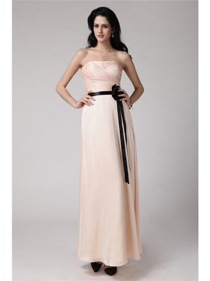 Sheath/Column Strapless Sleeveless Sash  Woven Satin Chiffon Bridesmaid Dresses