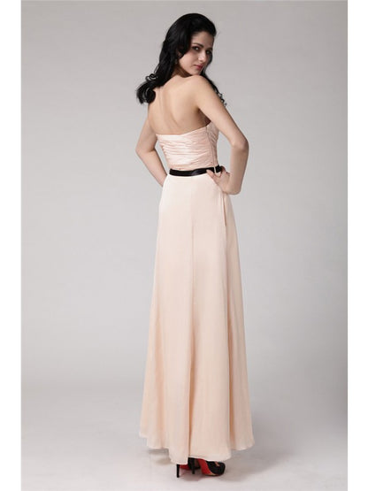 Sheath/Column Strapless Sleeveless Sash  Woven Satin Chiffon Bridesmaid Dresses