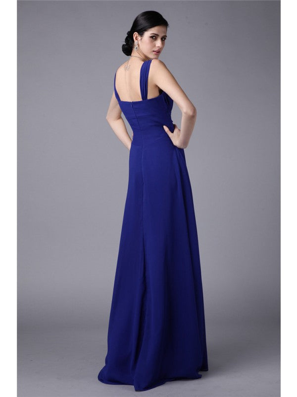 Sheath/Column Straps Sleeveless Pleats Long Chiffon Bridesmaid Dresses