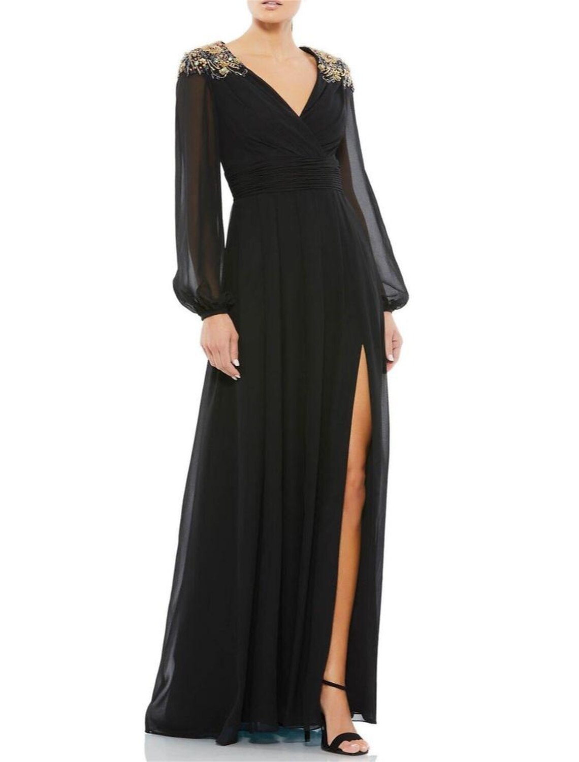 A-Line Mother of the Bride Dress Wedding Guest Elegant Vintage V Neck Knee Length Stretch Chiffon Long Sleeve with Crystals Beading