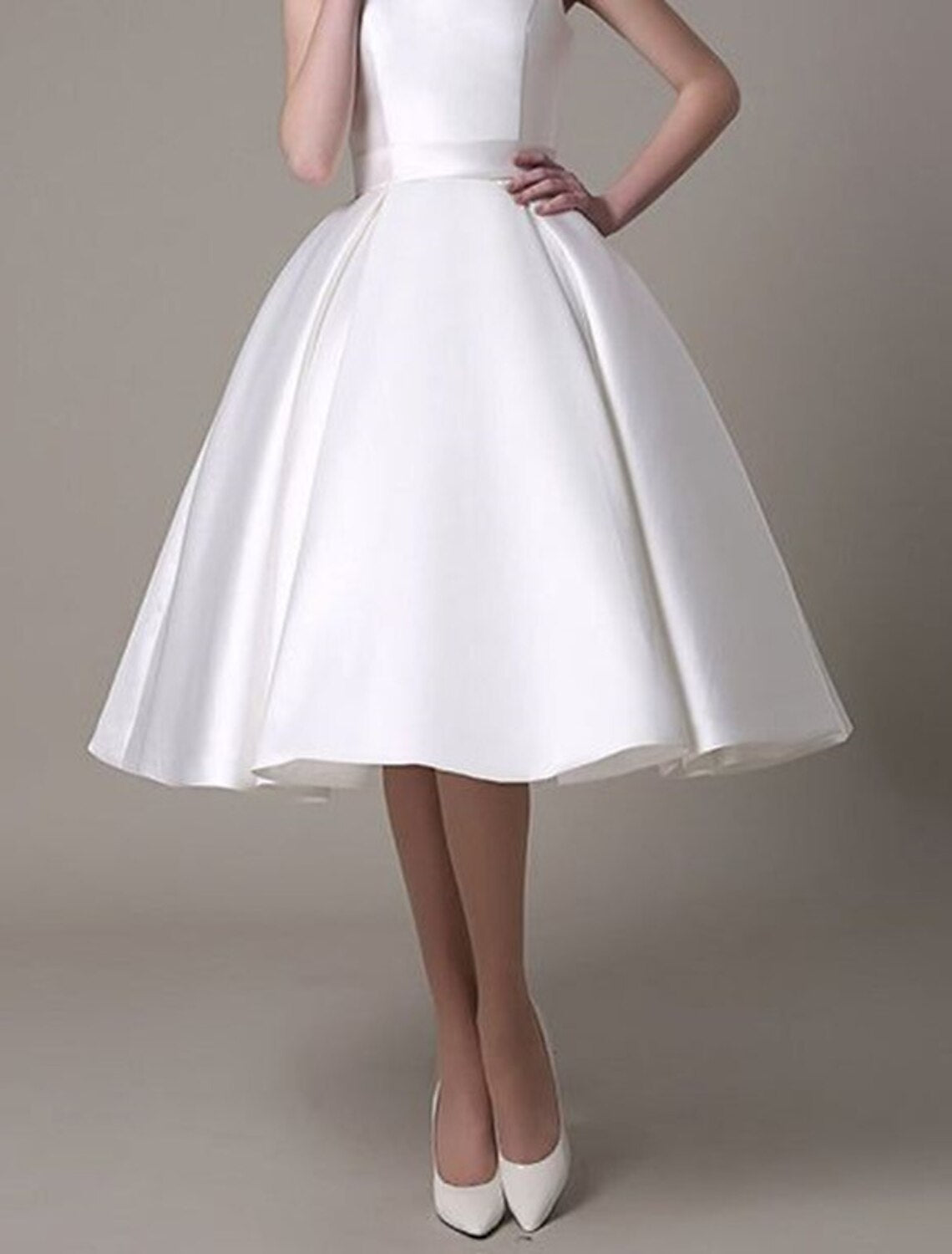 A-Line Cocktail Dresses Elegant Dress Wedding Guest Graduation Knee Length Sleeveless Square Neck Satin with Pleats