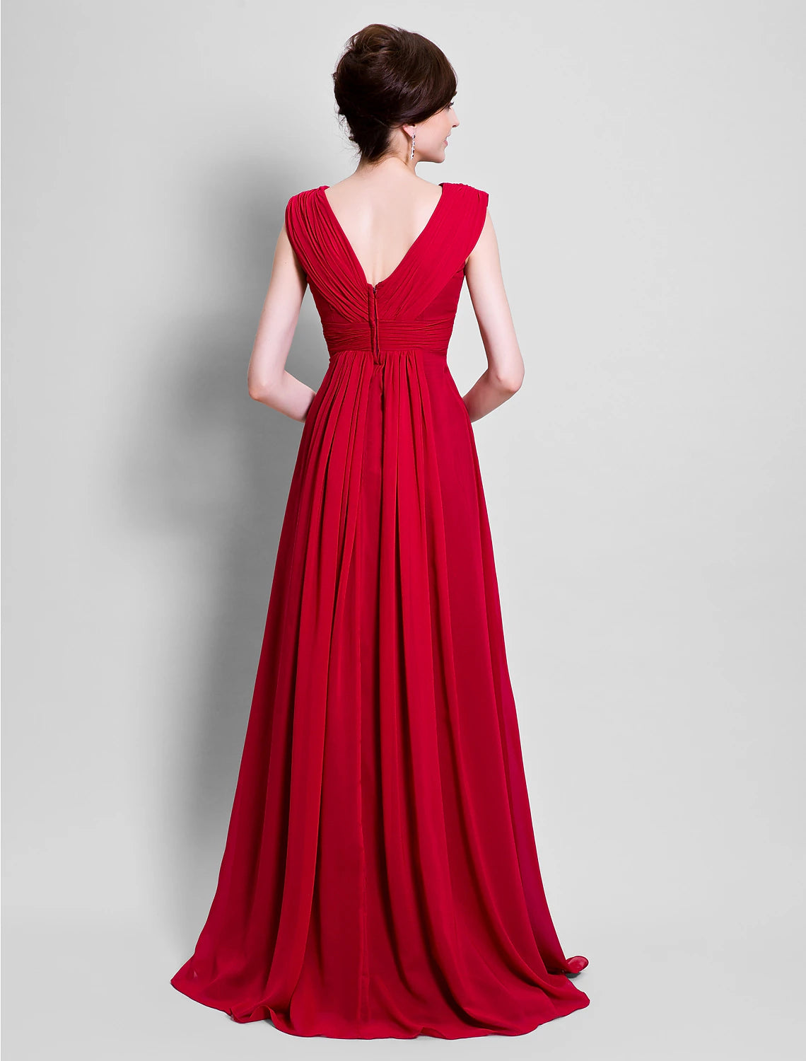 A-Line Mother of the Bride Dress Open Back V Neck Floor Length Chiffon Sleeveless with Beading Side Draping