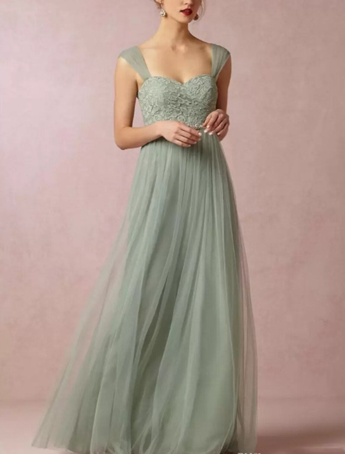 A-Line Evening Gown Minimalist Dress Valentine's Day Wedding Guest Floor Length Sleeveless Sweetheart Bridesmaid Dress Lace with Lace Insert Pure Color