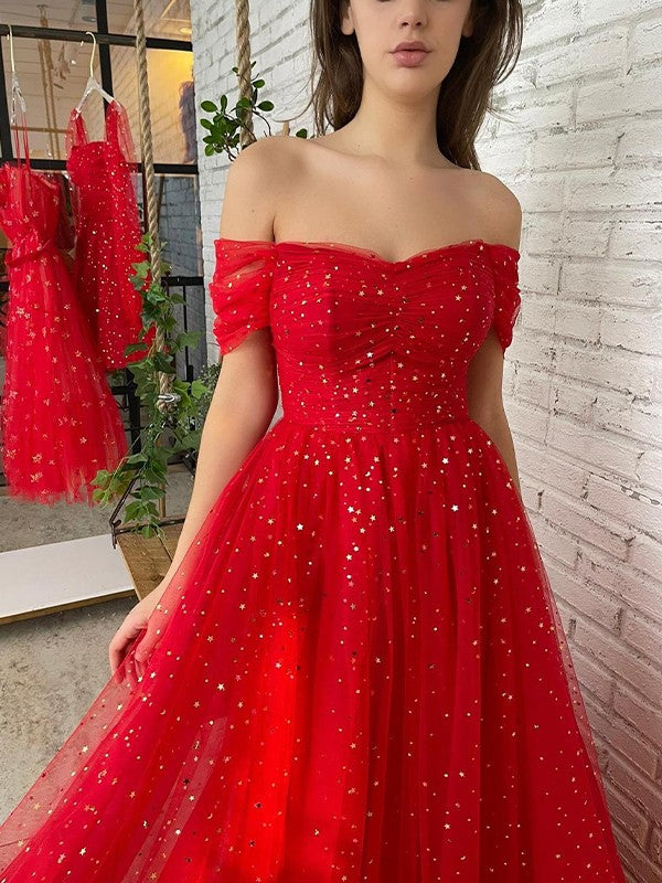 A-Line/Princess Ruffles Off-the-Shoulder Sleeveless Floor-Length Dresses